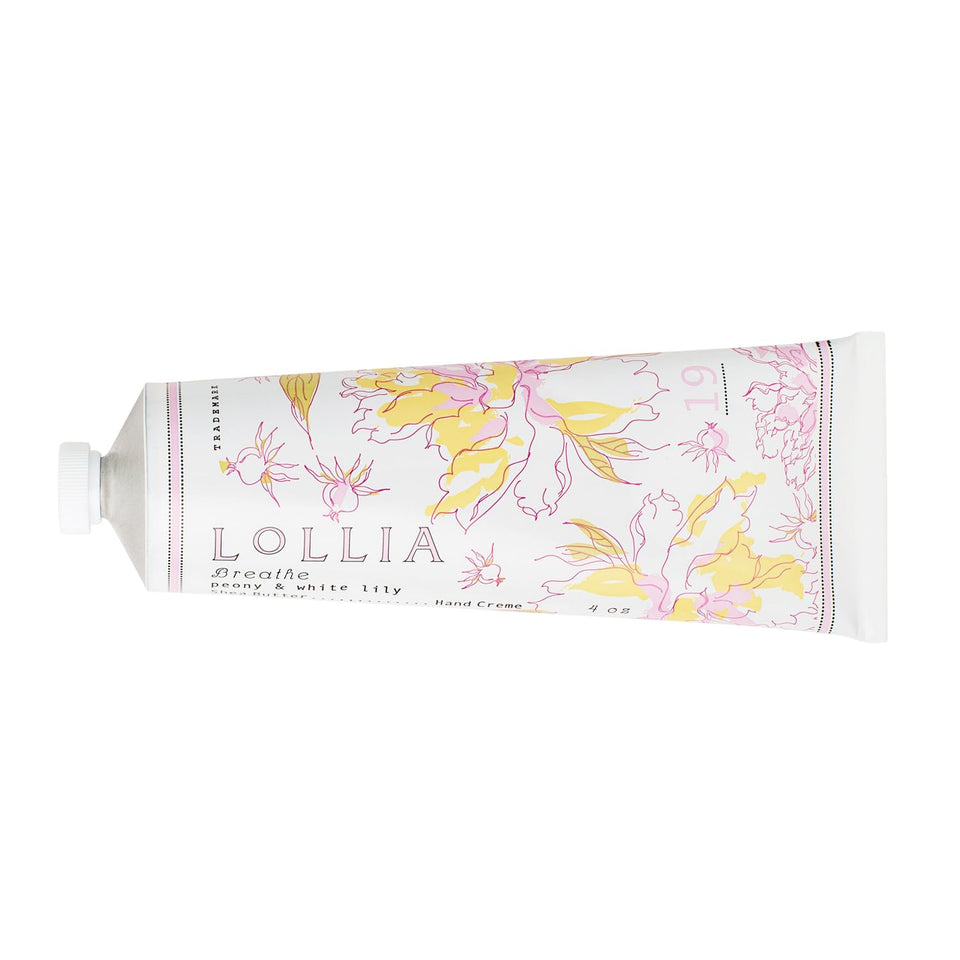 LOLLIA Breath Handcreme bottle with Peony and White Lily for daily moisture and fresh fragrance.