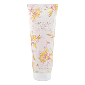 LOLLIA Breathe Shower Gel bottle with peony and white lily scent for luxurious cleansing.