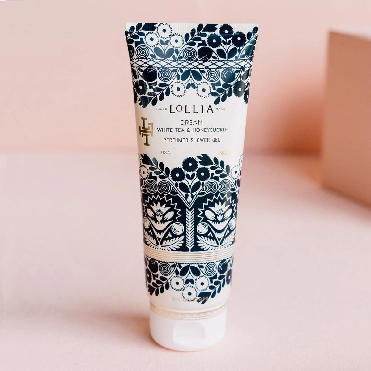 LOLLIA Dream Shower Gel label detail promotes premium shower luxury.