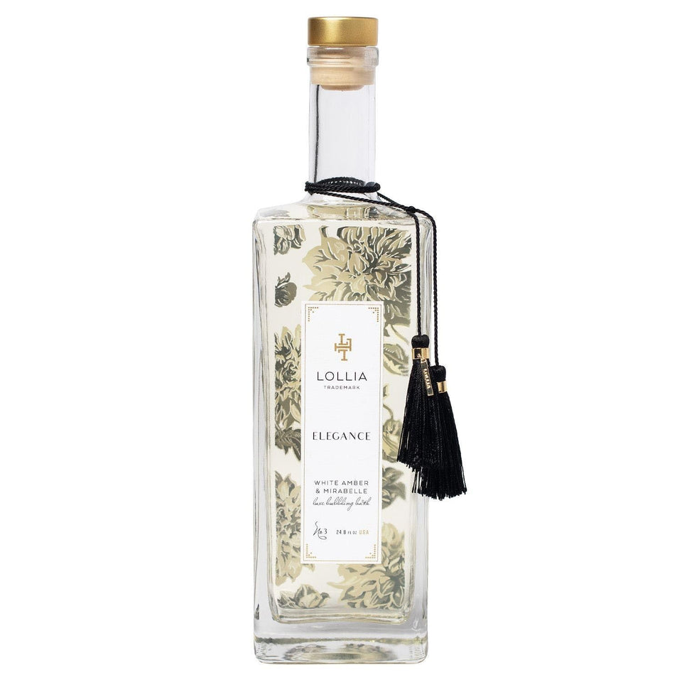 LOLLIA Elegance Bubble Bath bottle in glass with tassels, ideal for a relaxing soak.