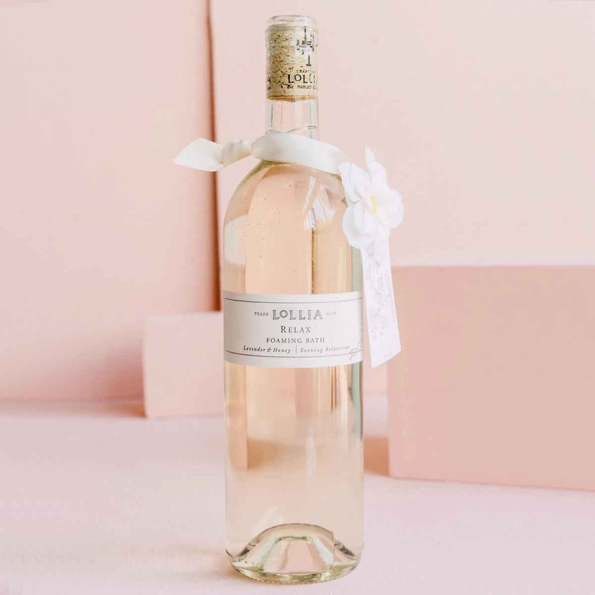 LOLLIA Relax Bubble Bath lavender honey bubbles evoke spa-like relaxation.