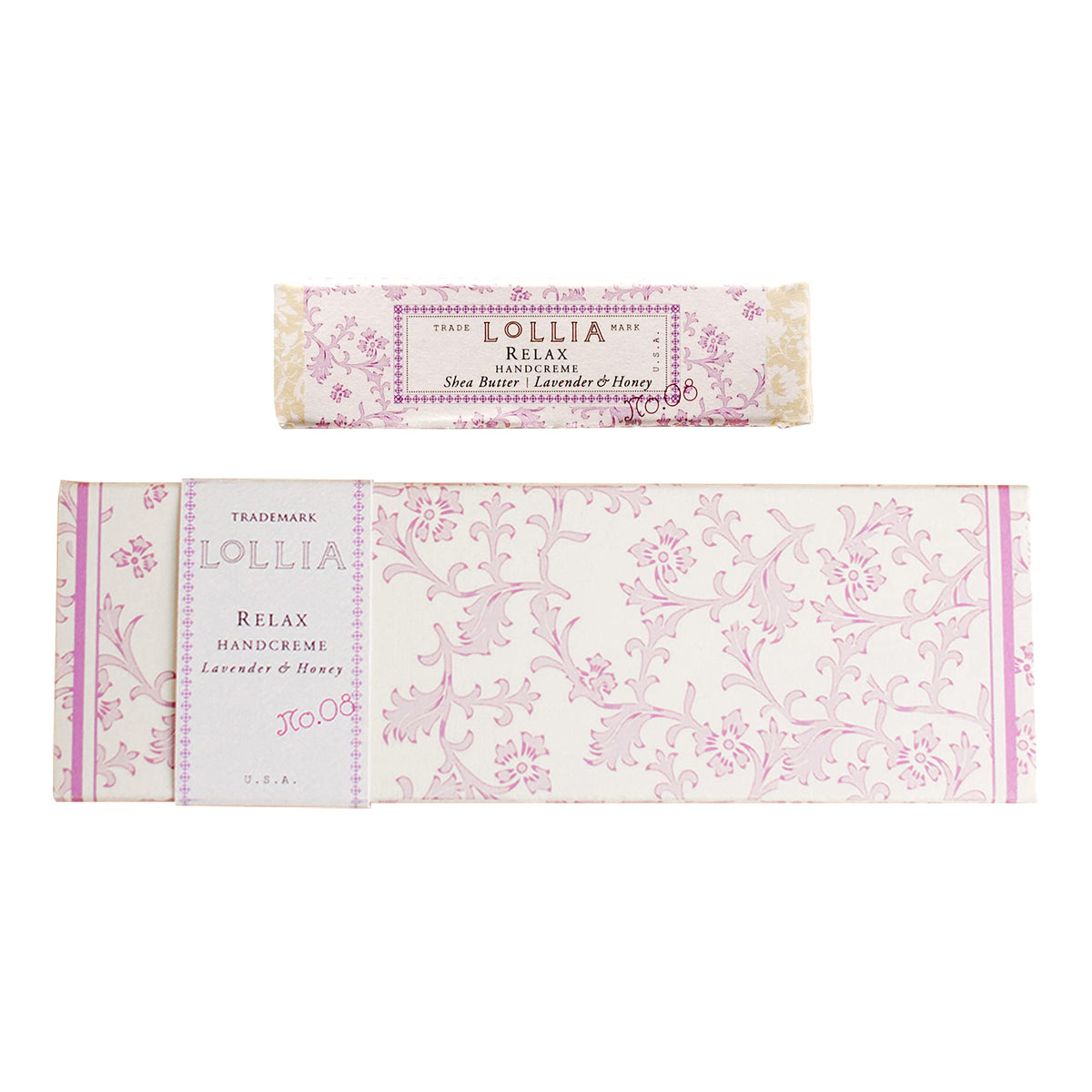 LOLLIA Relax travel-size handcreme in 0.33 oz for on-the-go hydration.