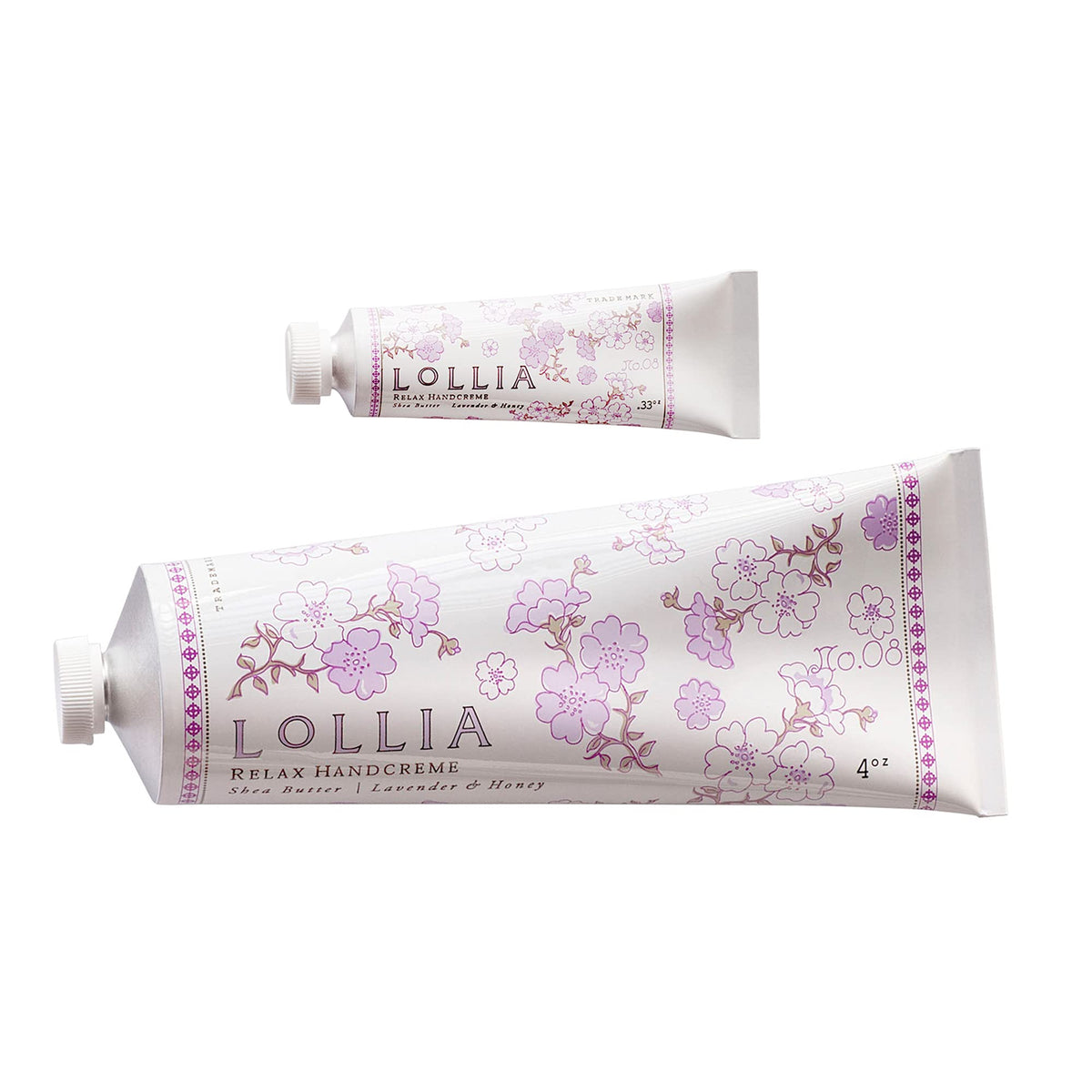 LOLLIA Relax handcreme 4oz bottle delivers quick hydration for daily use.