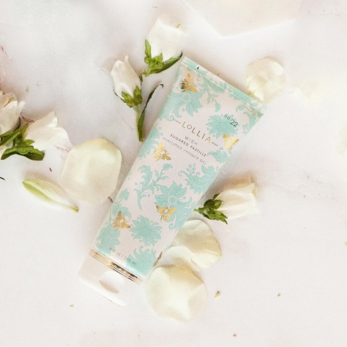 LOLLIA Wish Shower Gel mango and rice flower scent brightens daily showers.