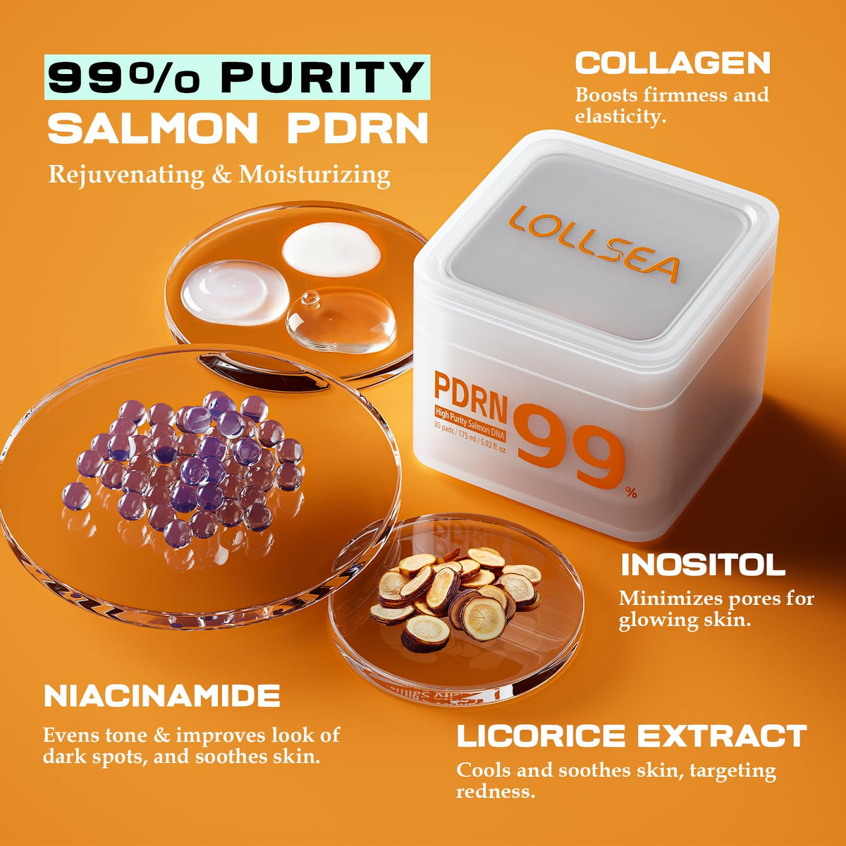 Lollsea PDRN pad on skin shows soothing cooling application.