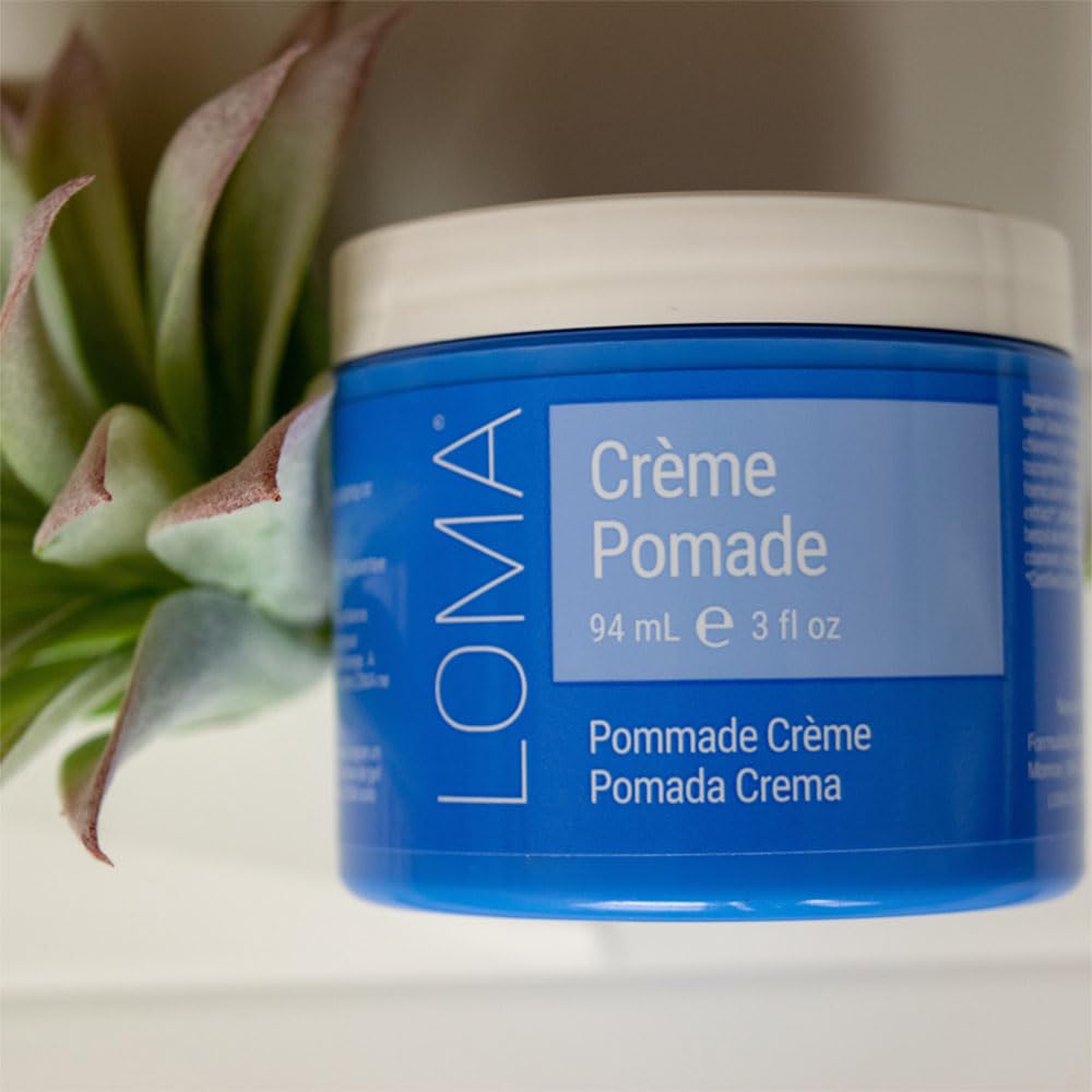 Loma Creme Pomade hair shine closeup shows luminous finish without flaking.