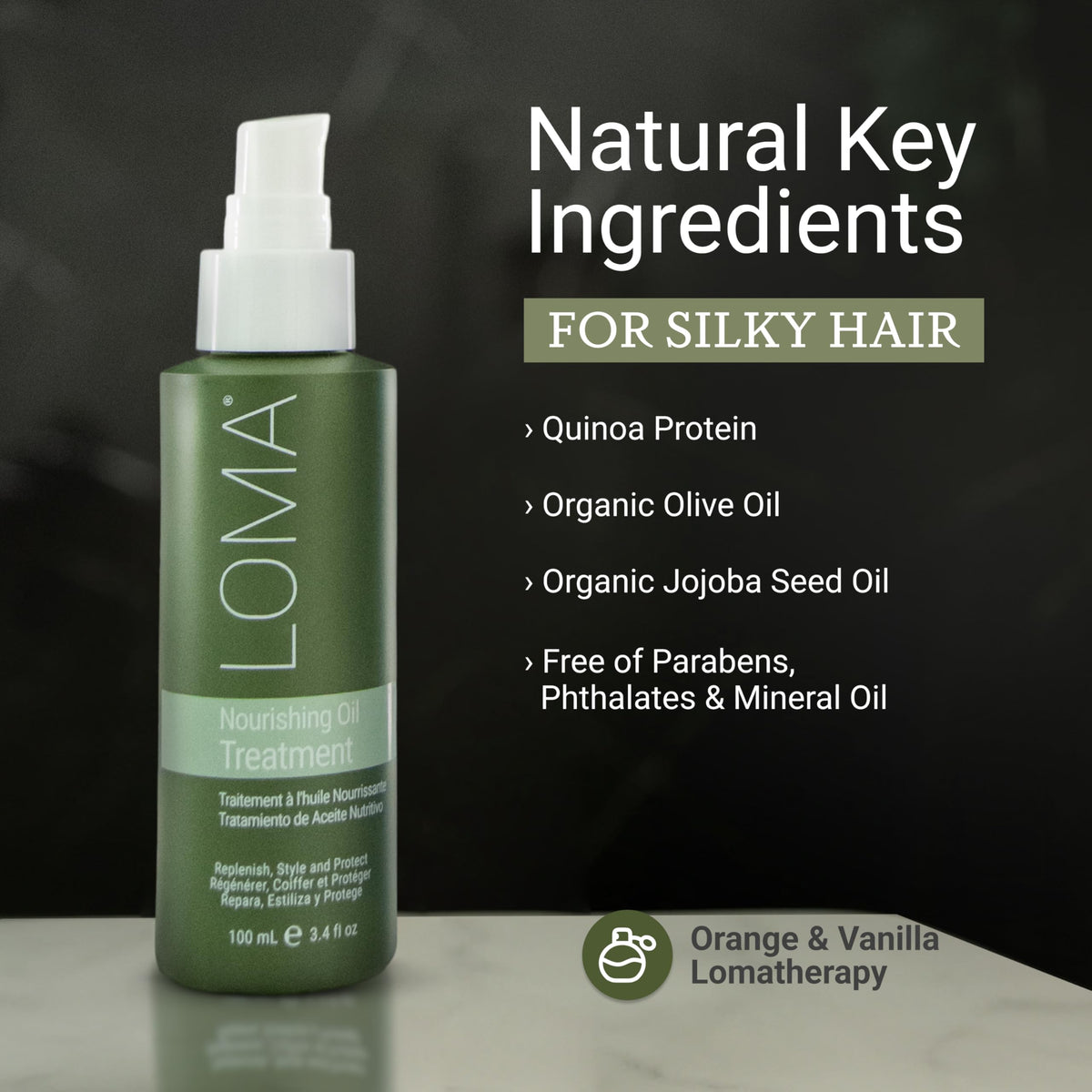 LOMA Nourishing Oil Treatment in hand for even distribution and quick absorption.