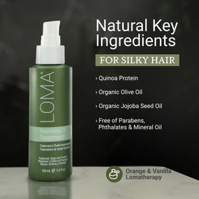 LOMA Nourishing Oil Treatment in hand for even distribution and quick absorption.
