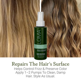 LOMA Nourishing Oil Treatment close-up highlighting gloss and absorption.