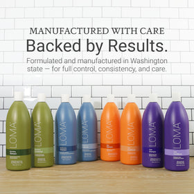 Loma Violet bottles on bathroom counter for daily routine