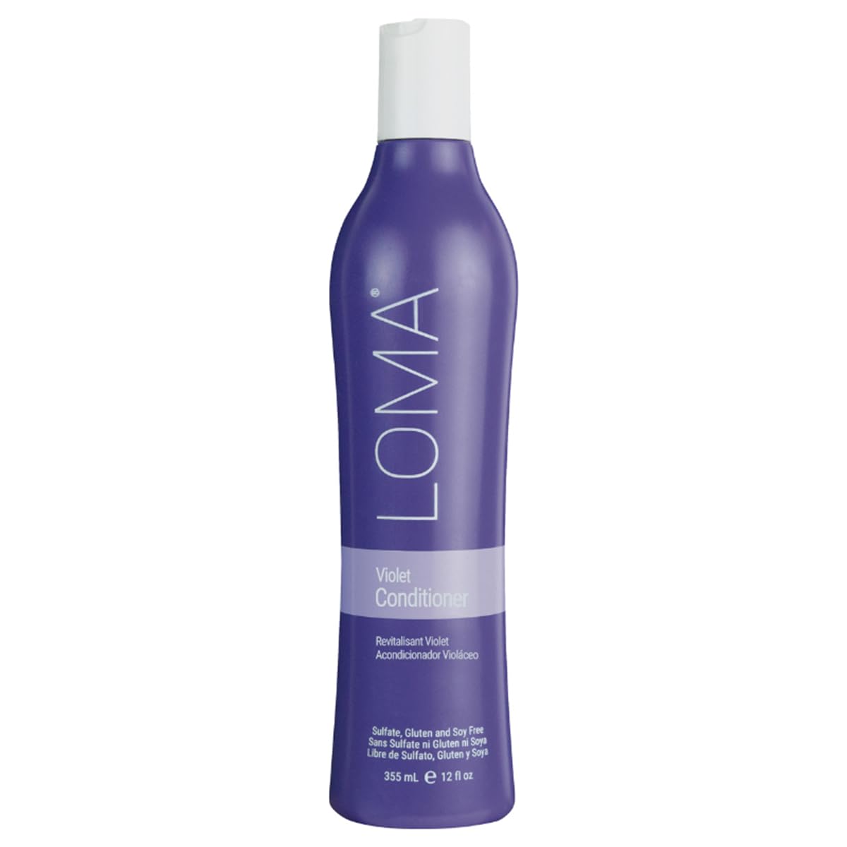 Loma Violet Conditioner bottle showing blue-violet pigments for toning blonde and grey hair