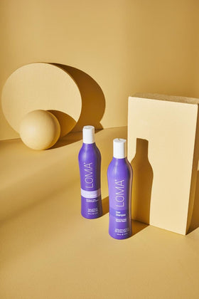 Loma Violet Conditioner swirl on hair highlights cool-toned strands and shine