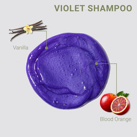 Loma Violet Shampoo pour showing even pigment deposit on hair.