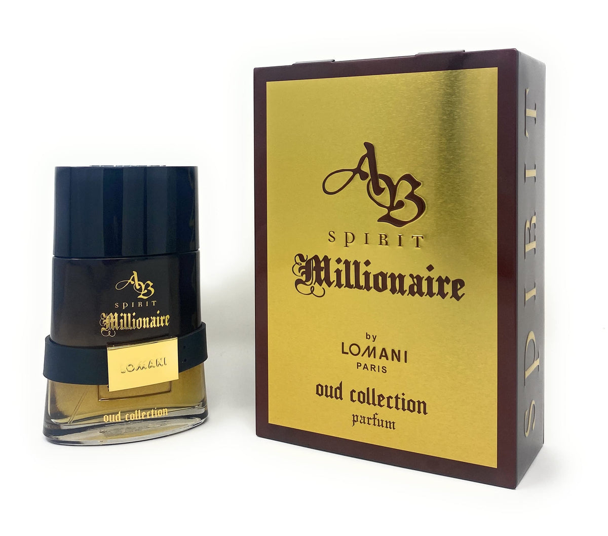 Lomani AB Spirit Millionaire Oud gift box signals premium gifting.