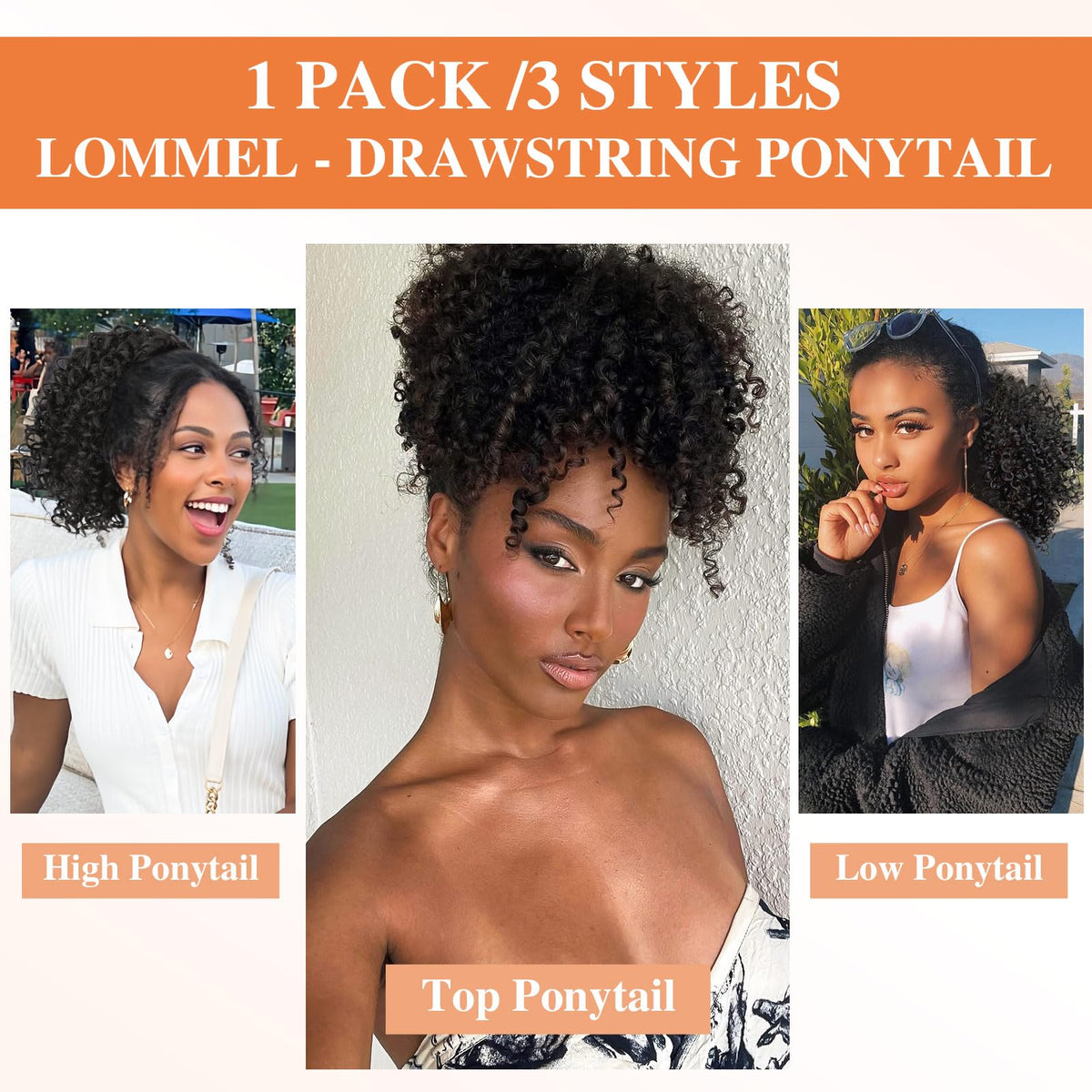 Lommel curly Afro kinky ponytail close-up showing fluffy volume for everyday looks.