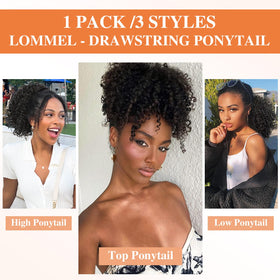 Lommel curly Afro kinky ponytail close-up showing fluffy volume for everyday looks.
