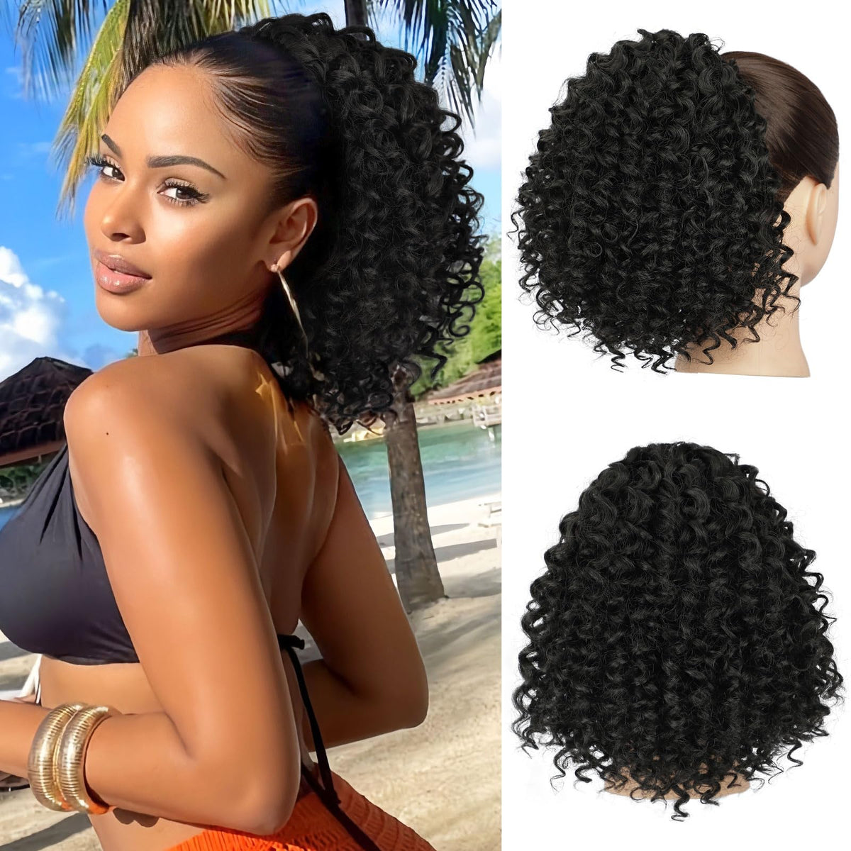 Lommel drawstring ponytail 10 inch securing a natural curl look for daily wear.