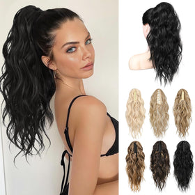 Lonai black 18in wavy ponytail clip adds instant volume and style.