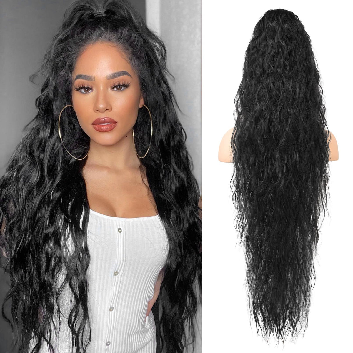 LONAI 34-inch black ponytail extension with drawstring delivers instant volume.