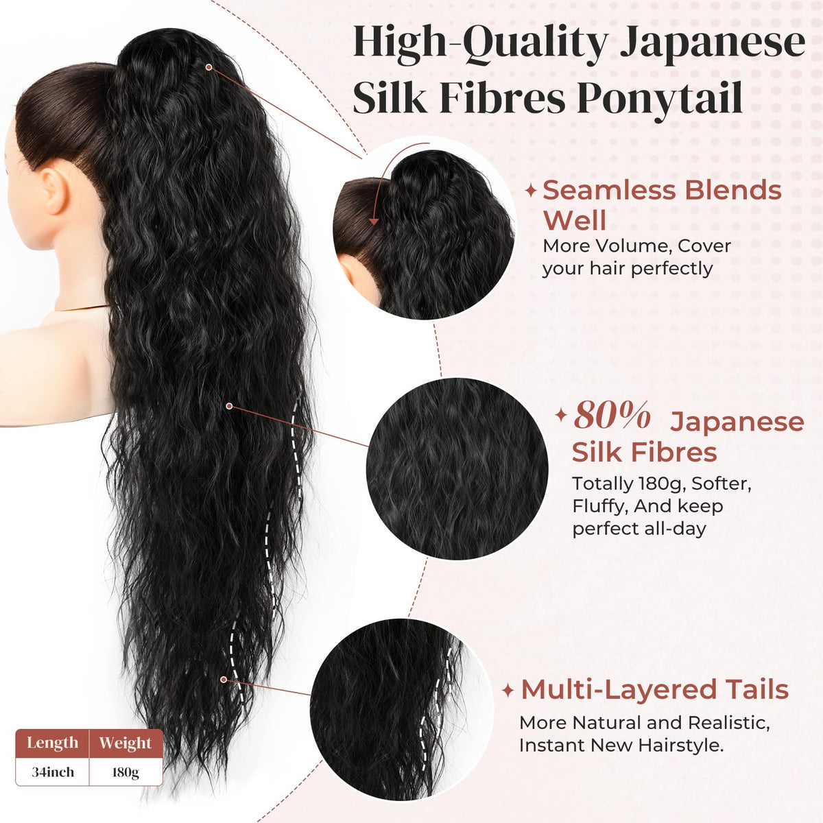 LONAI inner-net with two clips keeps the ponytail secure for all-day wear.
