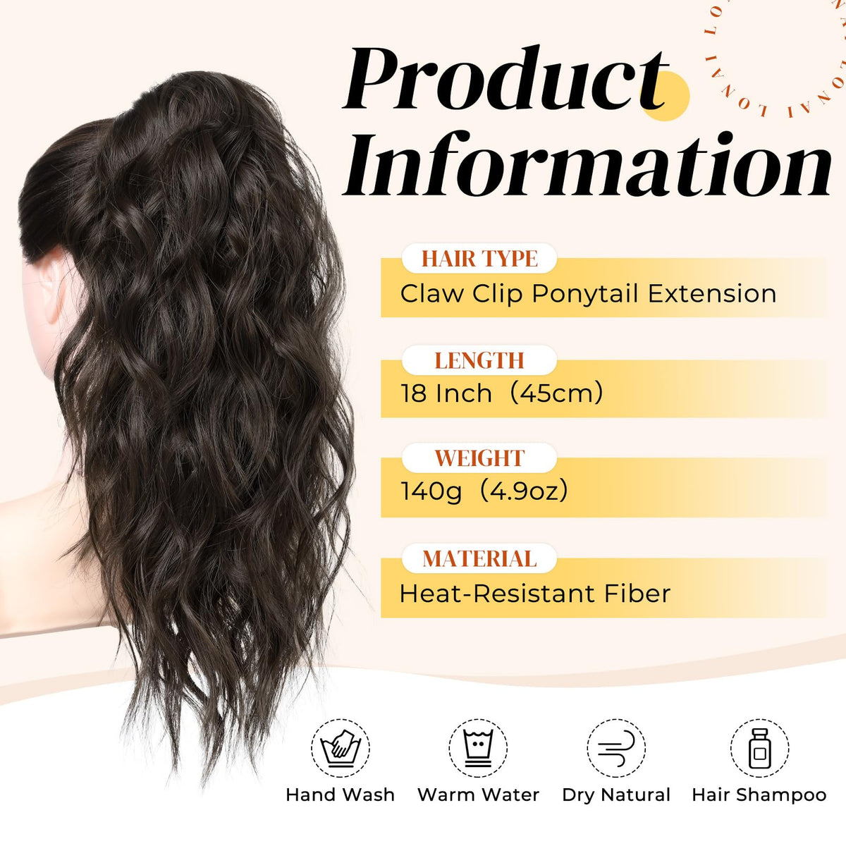 LONAI ponytail extension wavy 18in on model with natural movement.