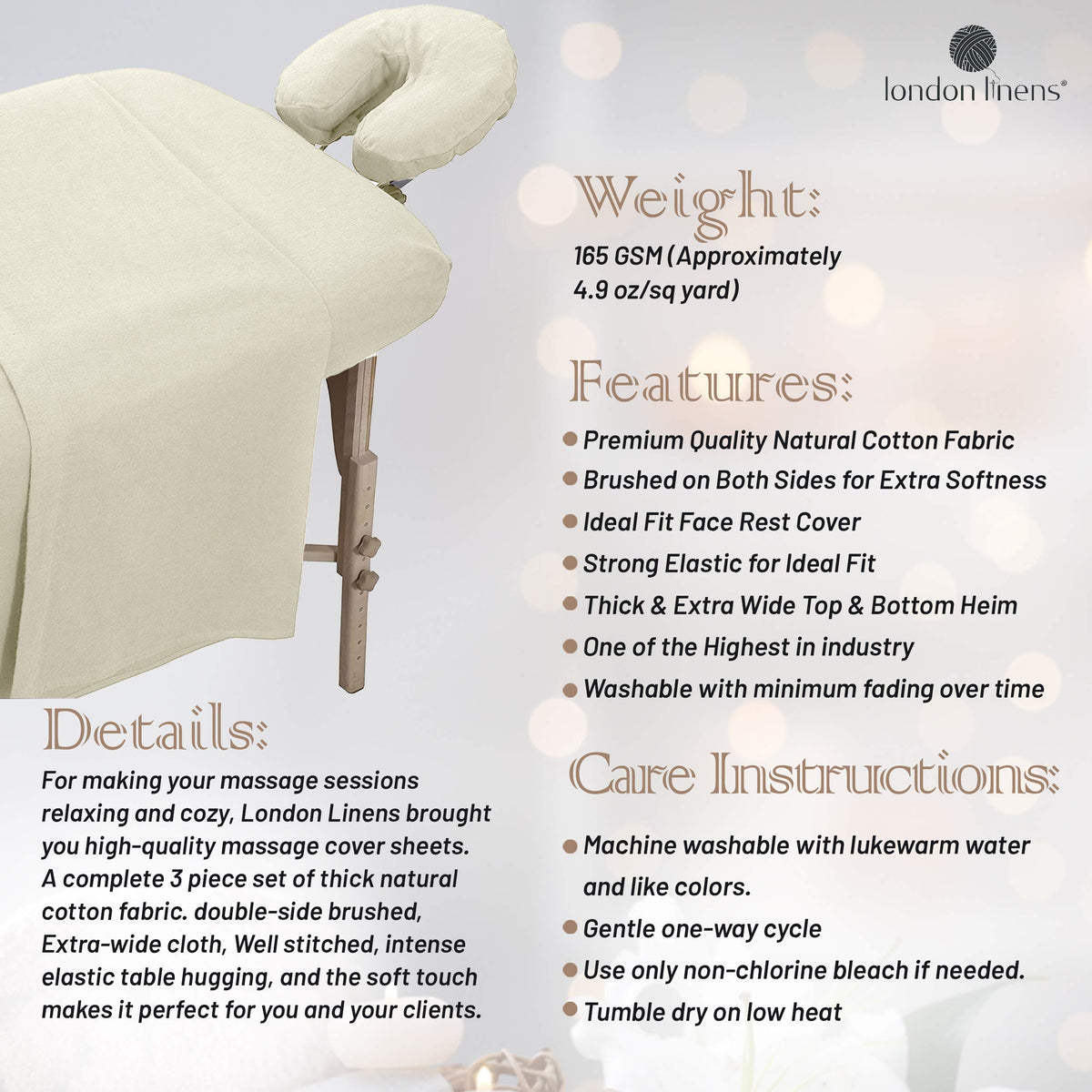 LONDON LINENS color options to suit spa or studio aesthetics