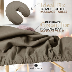 LONDON LINENS face rest cover in walnut keeps crescent cradle clean.
