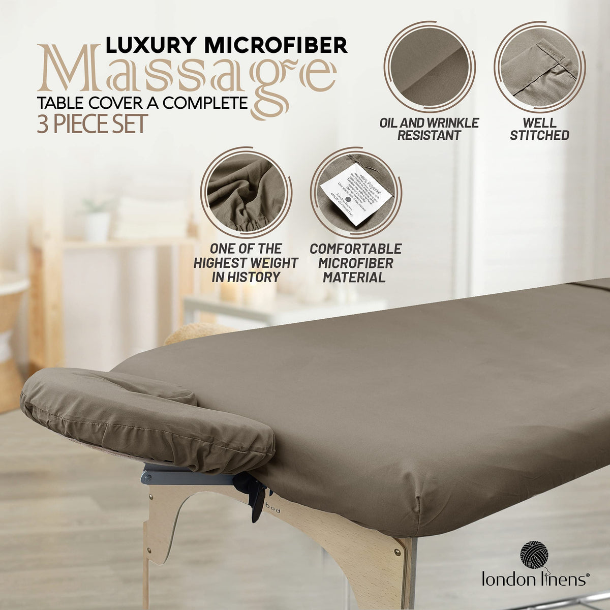 LONDON LINENS matte microfiber fabric offers soft touch and durable performance.