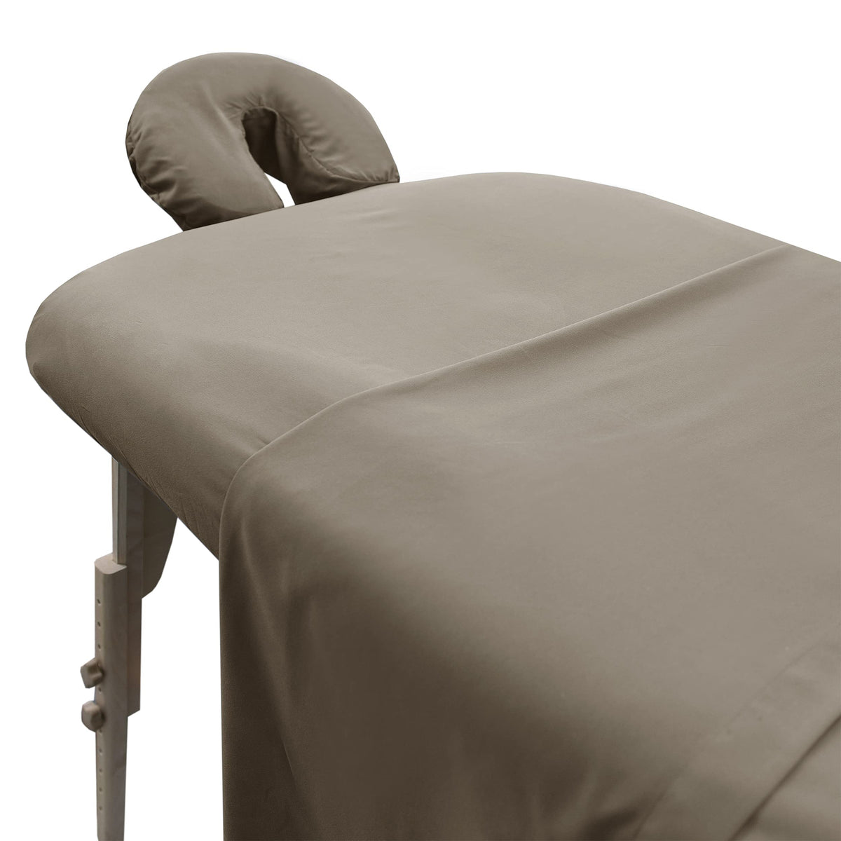LONDON LINENS soft microfiber 3-piece table sheets in walnut cover for comfortable massage sessions.