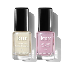 LONDONTOWN Clean Up Cuticles Set bottles arranged for at-home cuticle care.