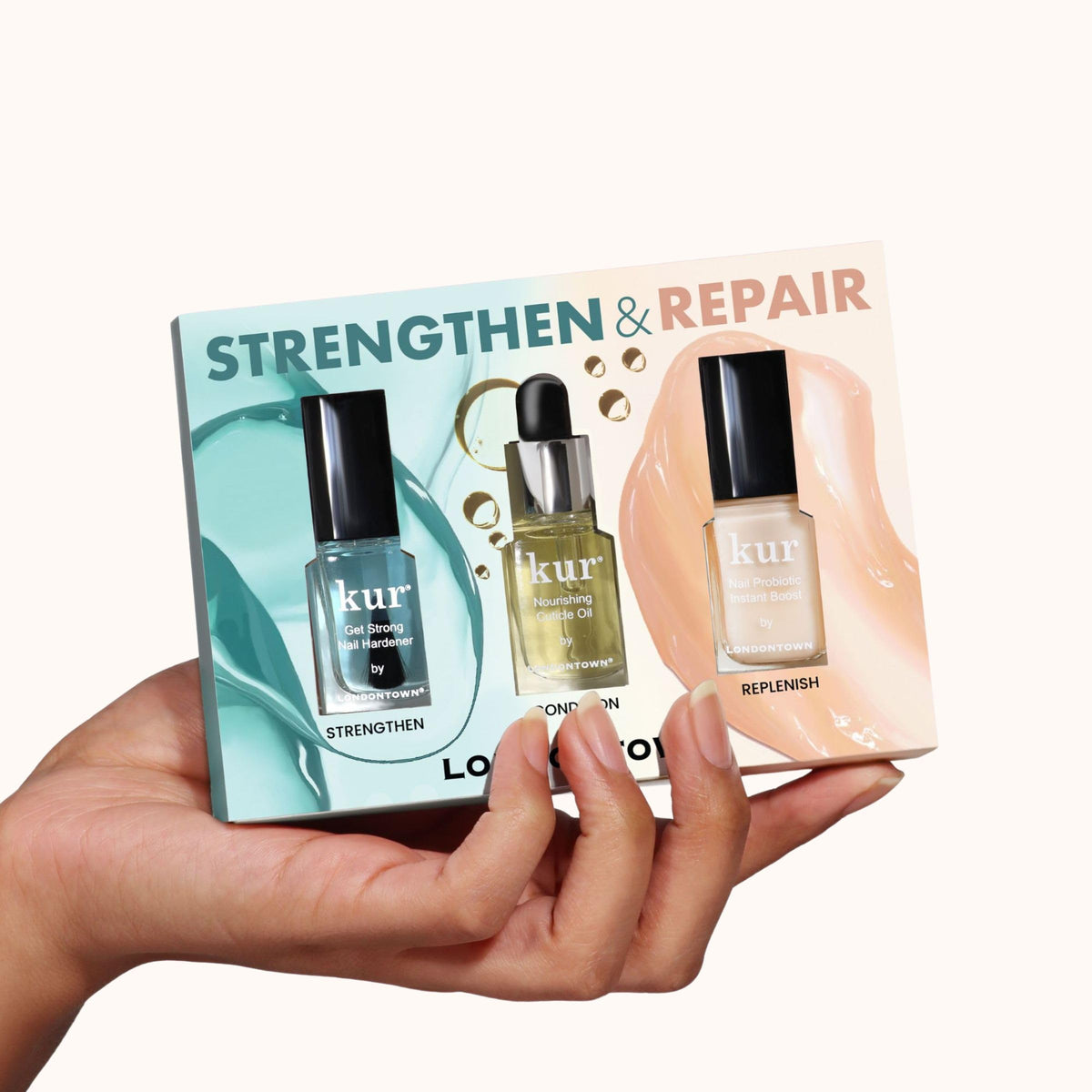 LONDONTOWN Cuticle Oil application highlights nourishing care for regrowth.