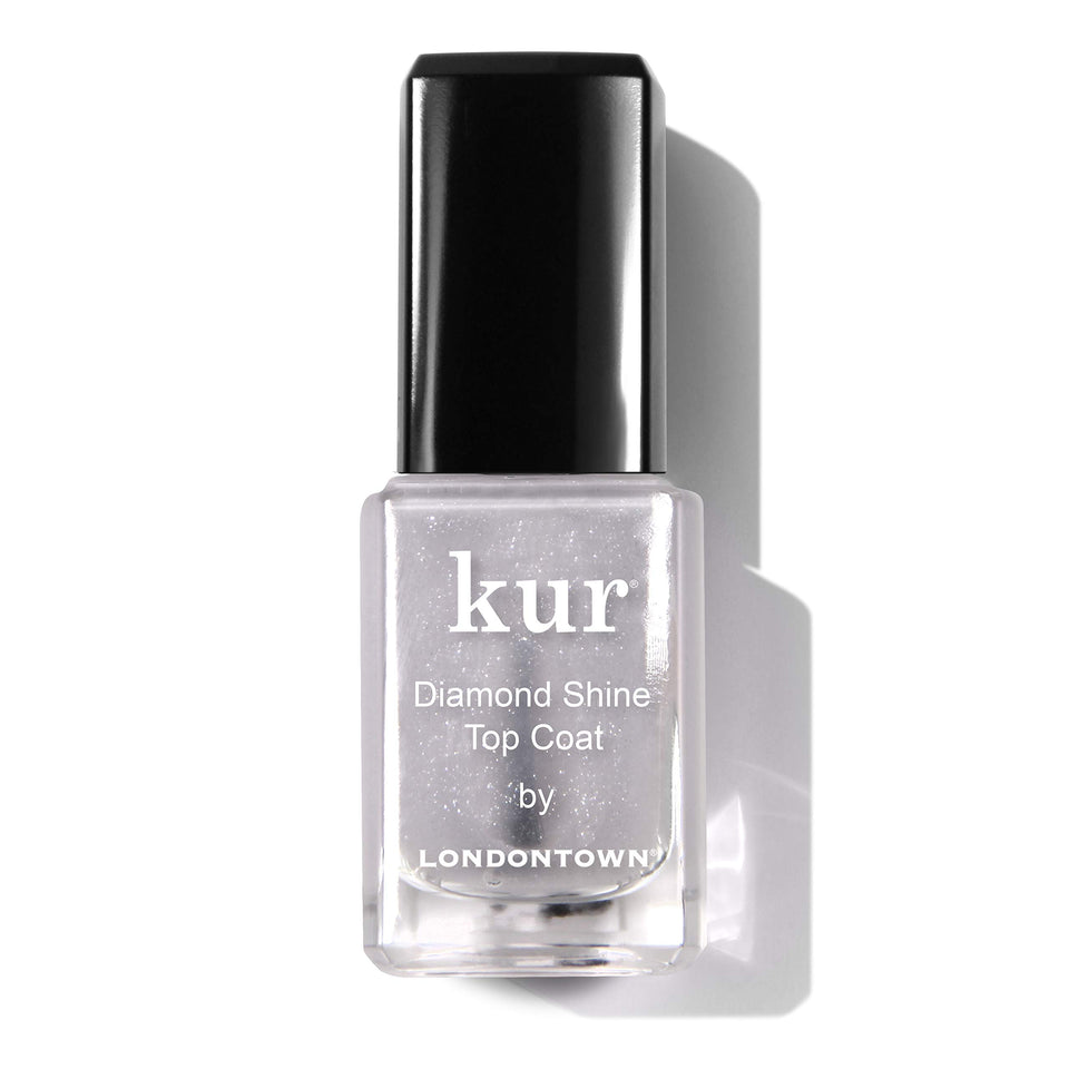 LONDONTOWN Diamond Shine Top Coat bottle with iridescent shimmer for lasting color.