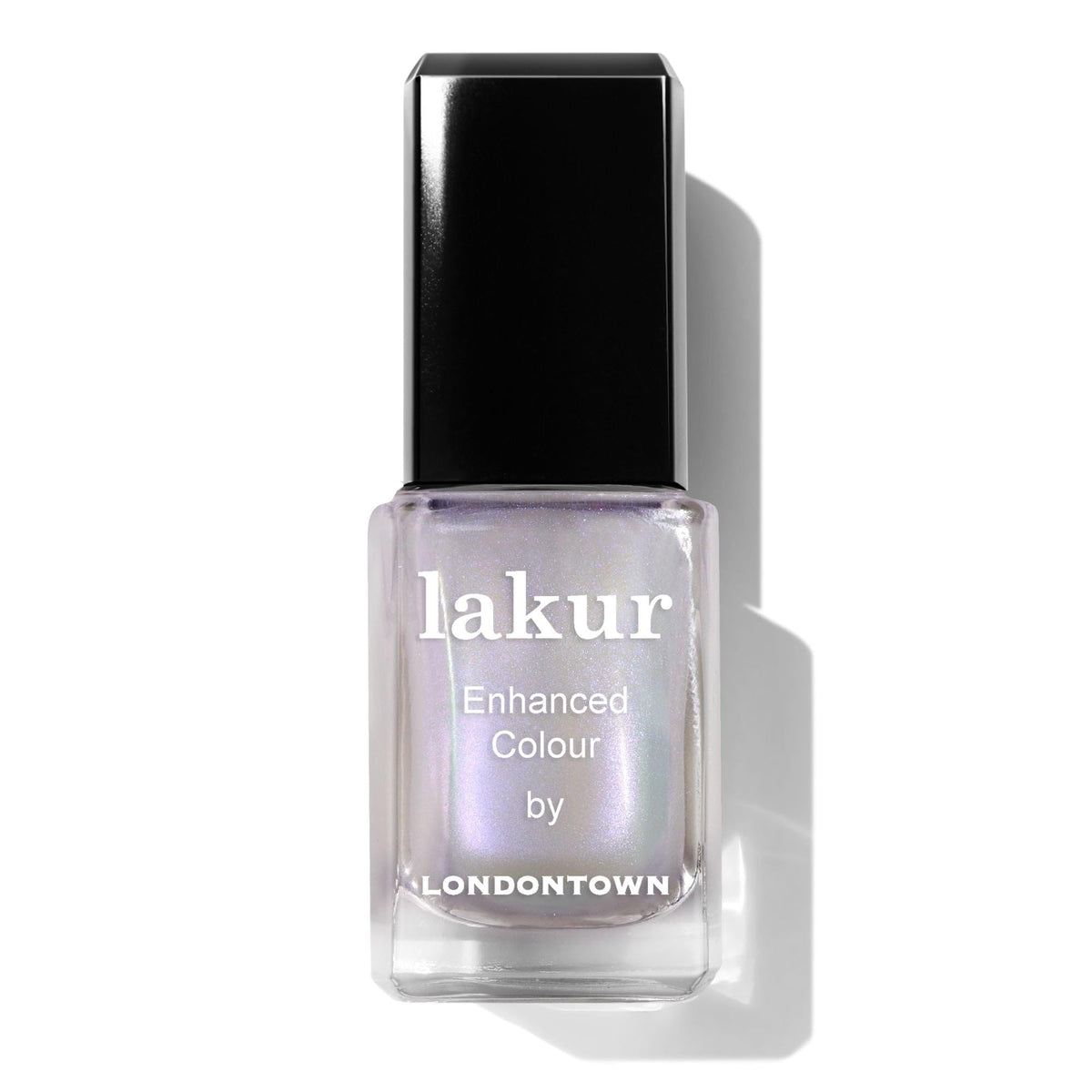 LONDONTOWN Lakur Chrome Glaze bottle close-up showing radiant metallic shine