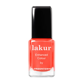 LONDONTOWN lakur Flashback bottle shows vibrant Sunset Orange shade for lasting color.