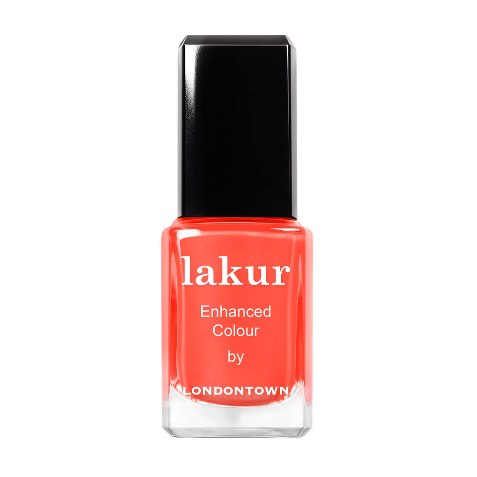 LONDONTOWN lakur Flashback bottle shows vibrant Sunset Orange shade for lasting color.