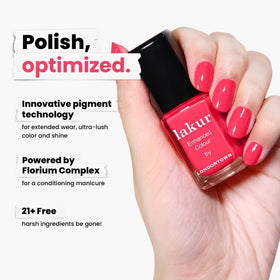 LONDONTOWN Lakur gel-like shine finish on nails for luxe gloss.
