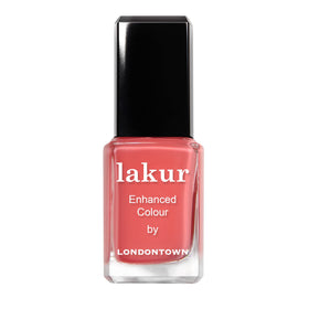 LONDONTOWN Lakur nail polish bottle in Papaya shade, showing vibrant orange-yellow color for long-lasting wear.