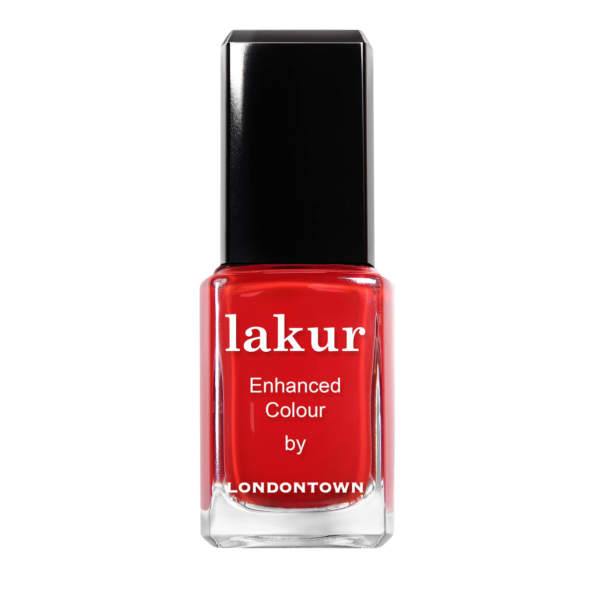 LONDONTOWN Lakur red nail polish bottle delivers bold color for statement nails.