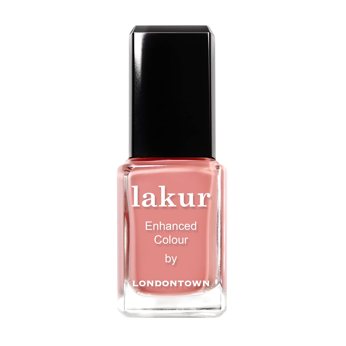 LONDONTOWN Rose Pink lakur bottle catches light for a glossy finish and smooth application