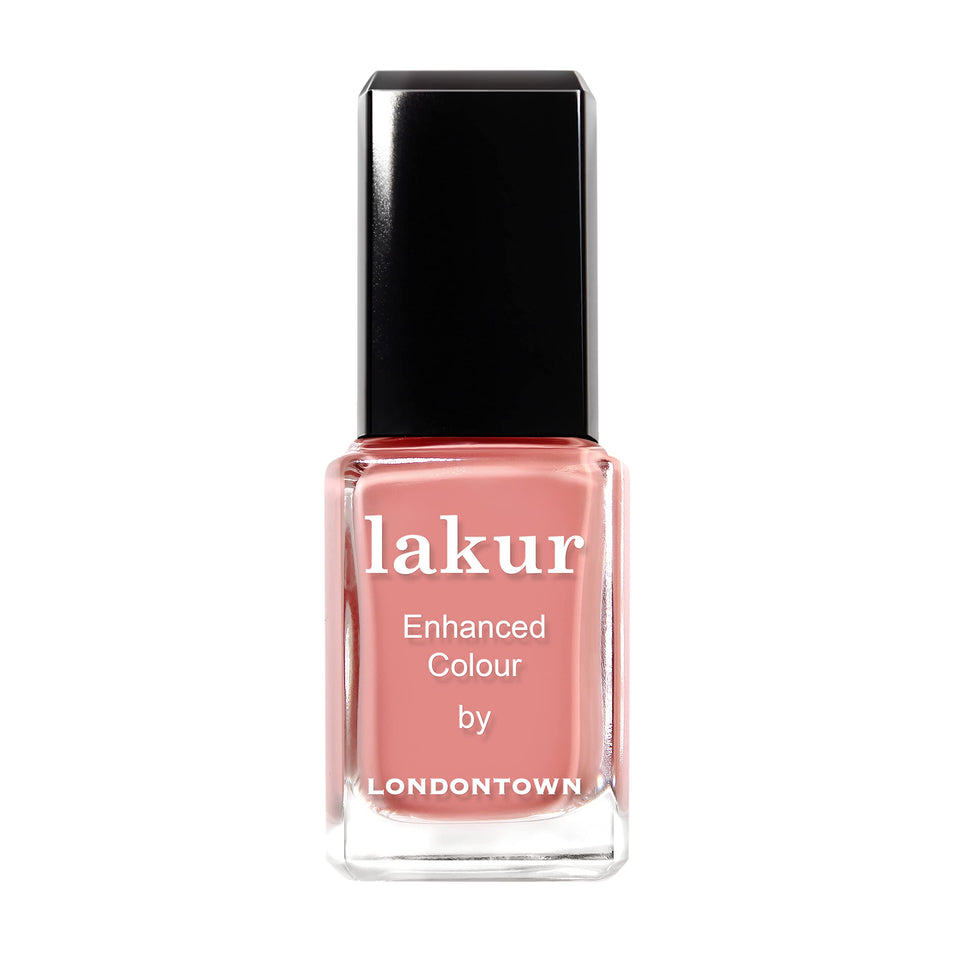 LONDONTOWN Rose Pink lakur bottle catches light for a glossy finish and smooth application