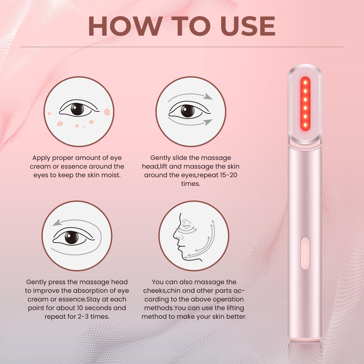Londxin 4-in-1 light-therapy-wand face and neck angle for precise targeting.