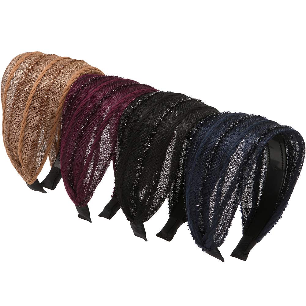 LONEEDY 4 pack wide headbands with teeth provide secure non slip hold during workouts