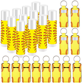 Lonfliness softball lip balm holder keychain featuring bright yellow and red design for travel