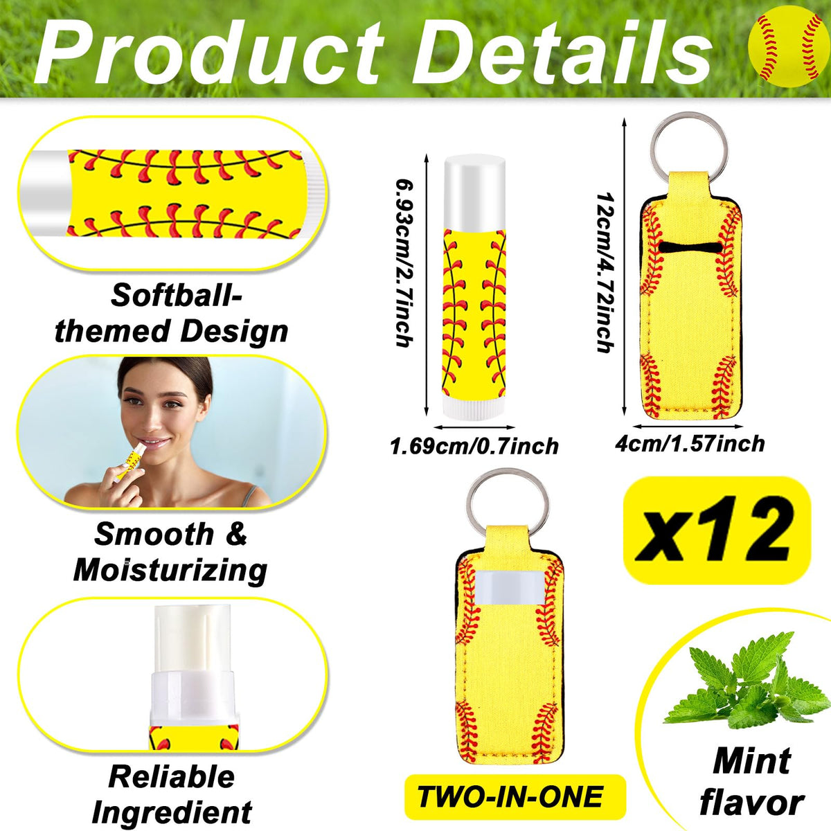 Lonfliness softball-themed lip balm holder design in yellow and red