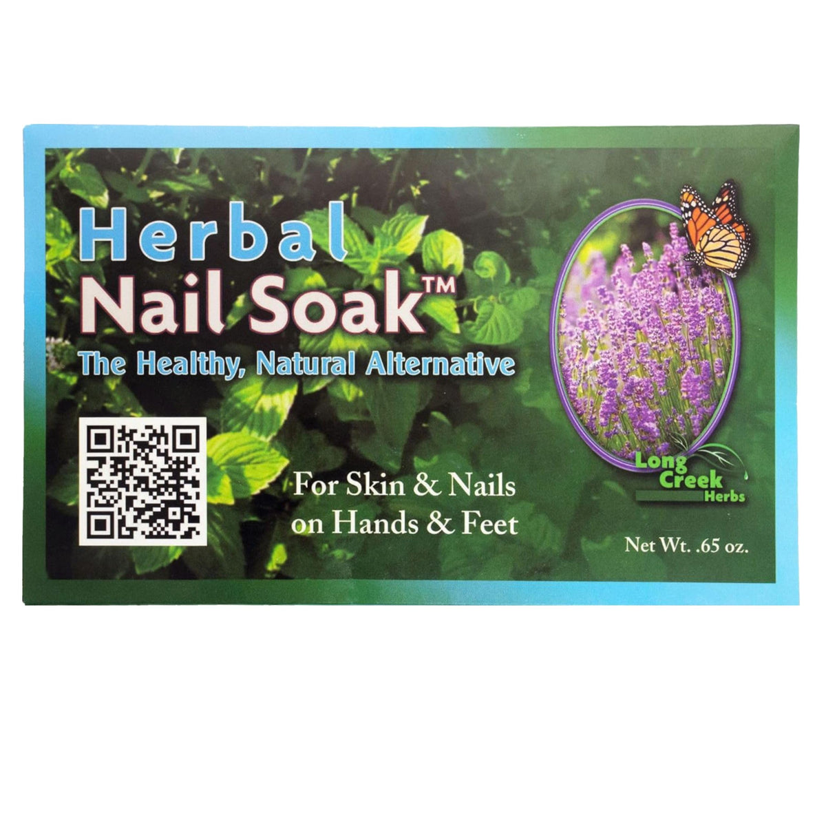 Long Creek Herbs Nail Soak bottle for natural nail care and gentle hydration.