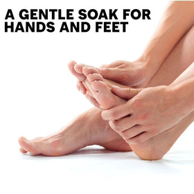 Close-up of Long Creek Herbs Nail Soak highlighting herbal ingredients for soothing foot care.