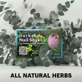 Pouring Long Creek Herbs Nail Soak demonstrates easy, even coverage for hands and feet.