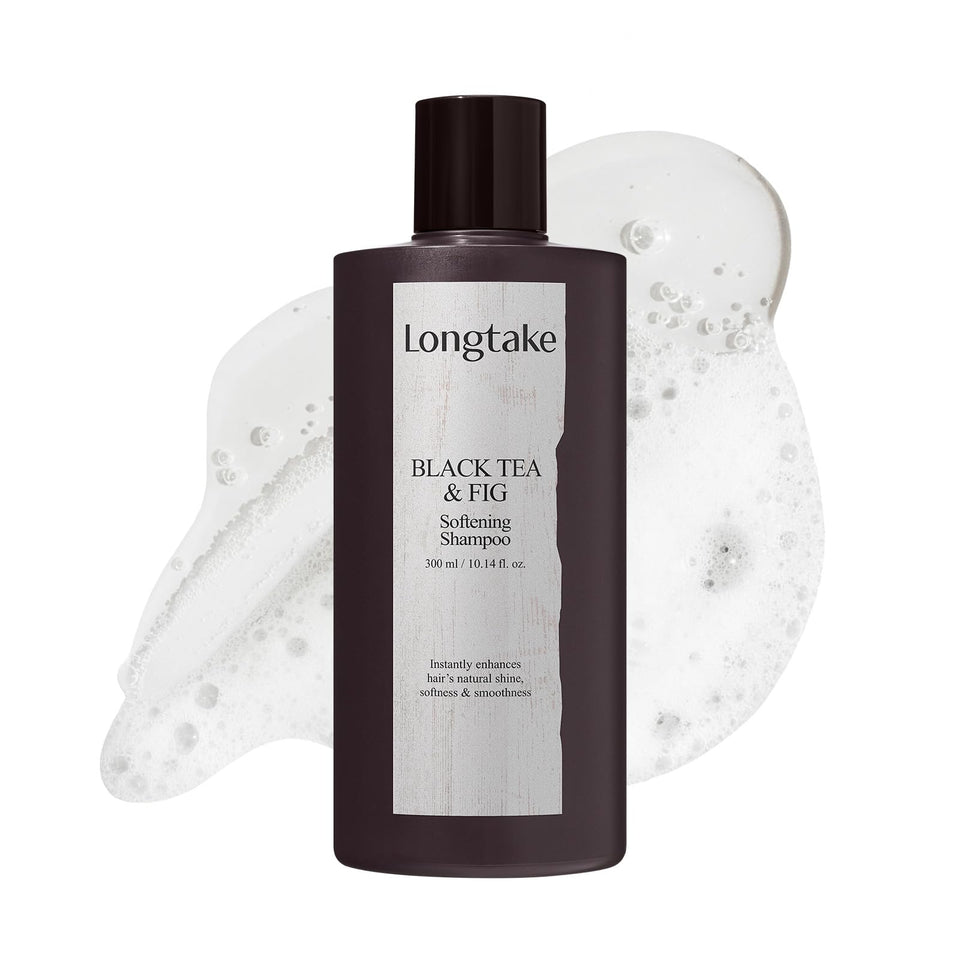 Longtake Hair Softening Shampoo bottle offering gentle cleansing and subtle, healthy shine.