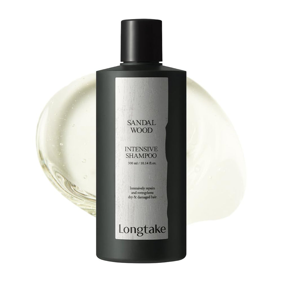 LONGTAKE Sandalwood Shampoo bottle-front view for daily use and premium fragrance.