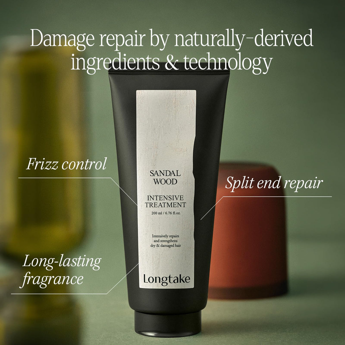 LONGTAKE sandalwood treatment applies smoothly on wet hair for conditioning.